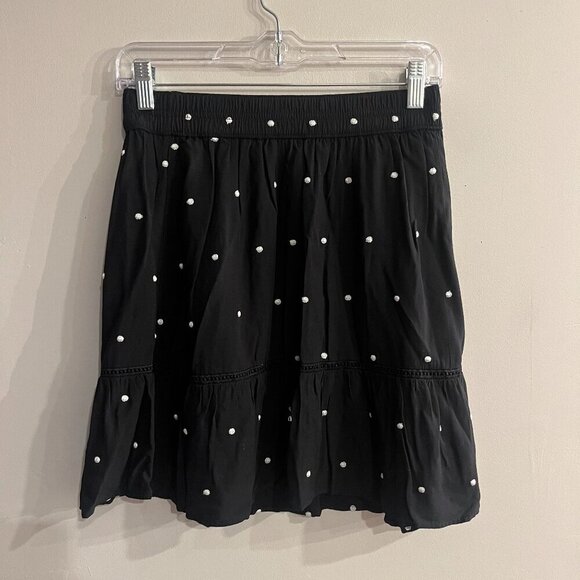 LOFT Women's Black  Petite Dot Embroidered Flounce Skirt Size XSP NEW - Picture 1 of 6